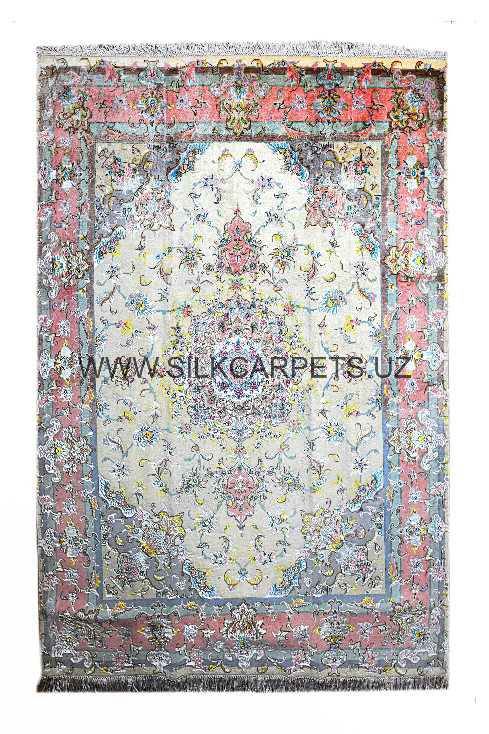 Silk and Wool Uzbek Hand Knotted Silk Carpet